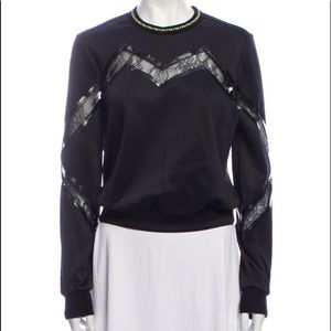 Versace Black Lace-Trim Sweatshirt with Gold Trim Neck